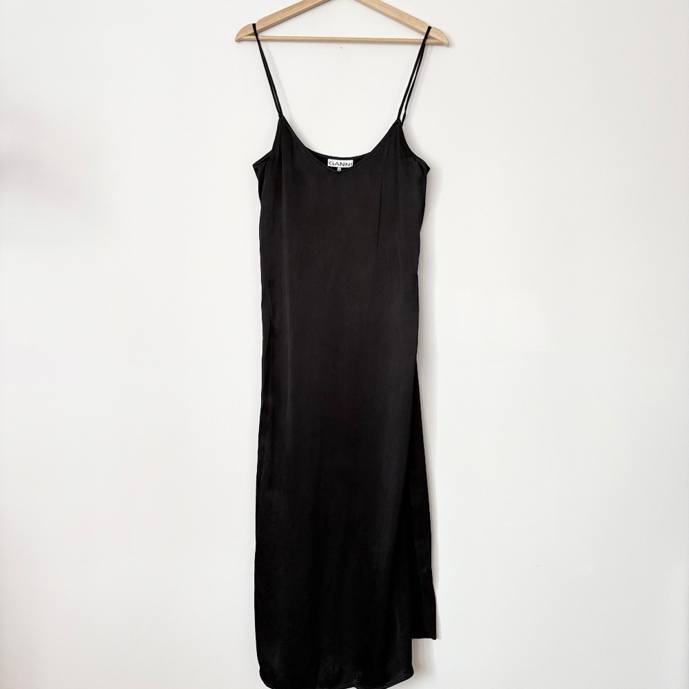 Ganni Black Satin Slip Dress - Picture 3 of 6
